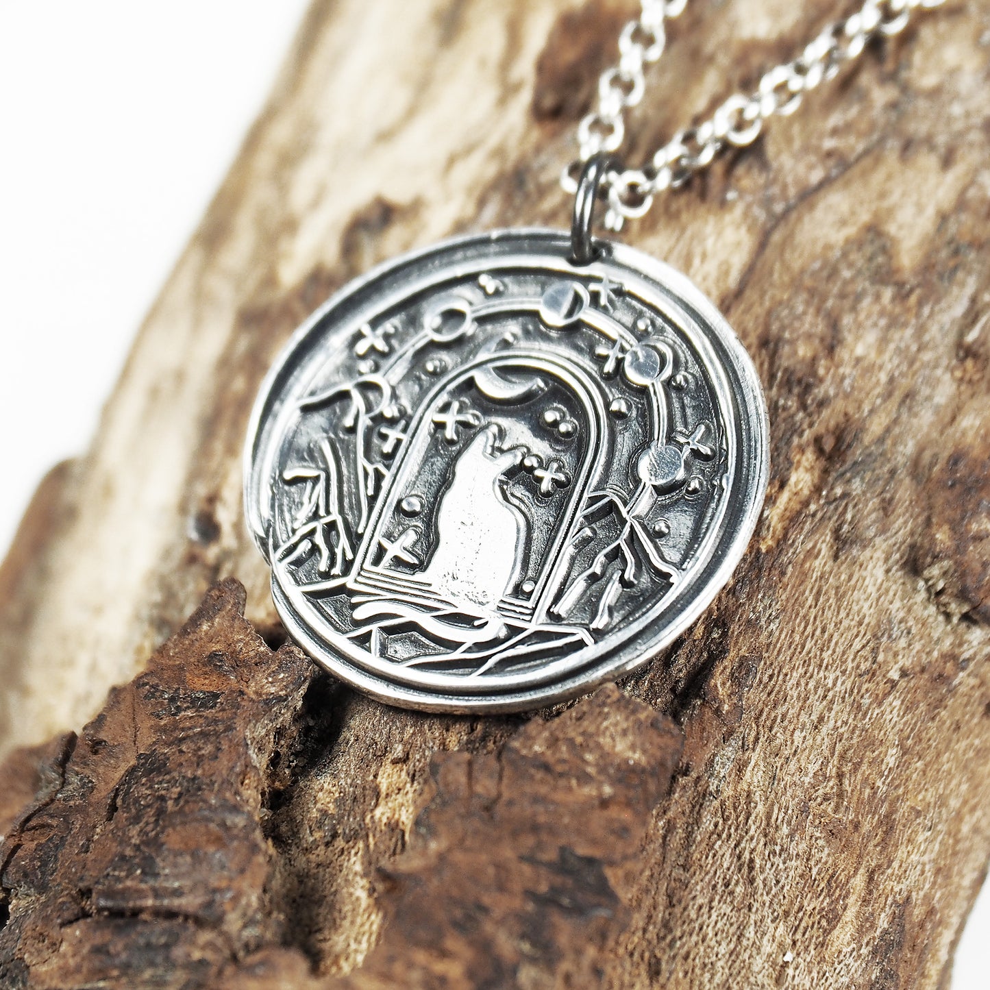 Anhänger Katze, Wicca, Hexe, Mond, 925 Sterling Silber, 40104