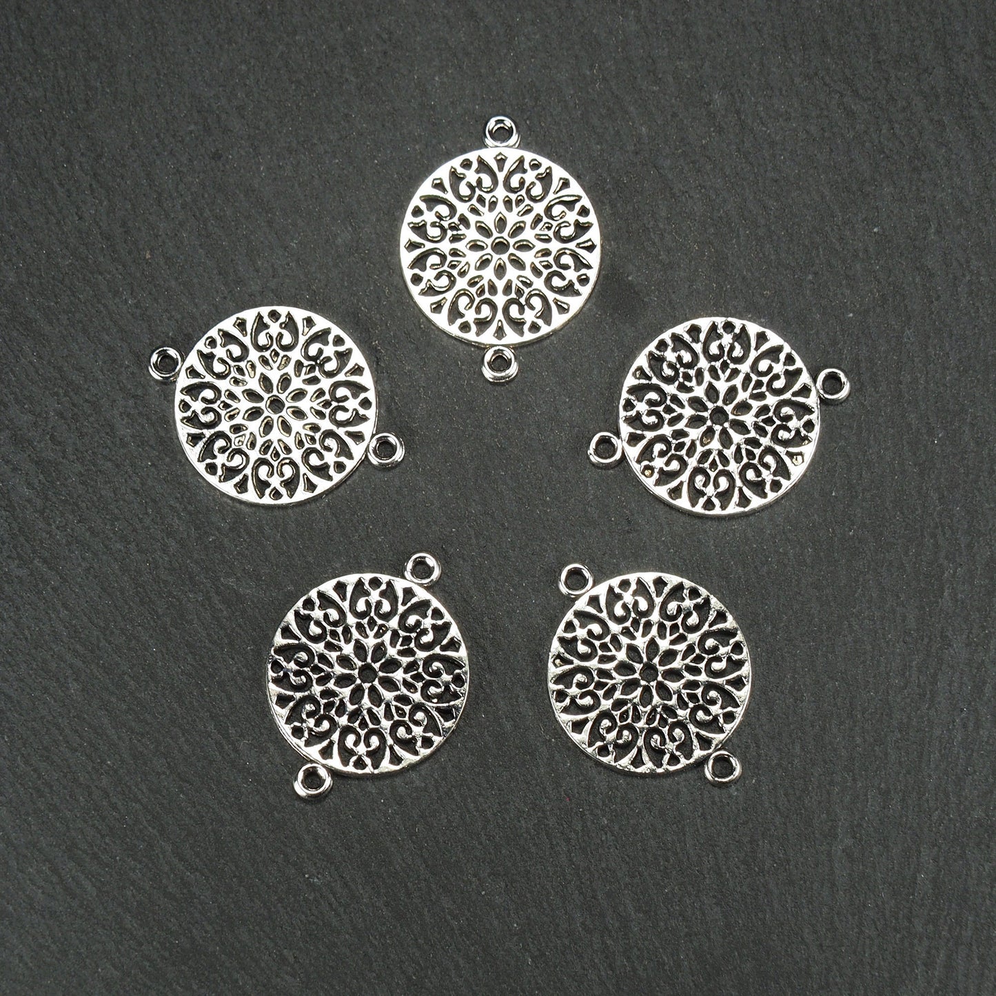 5 Verbinder Mandala, antik silberfarben, 11006