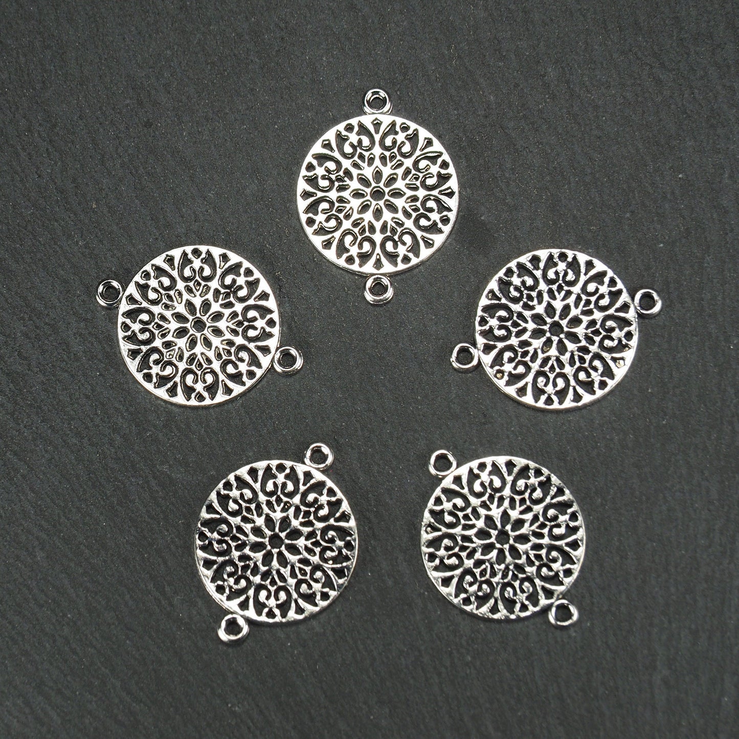 5 Verbinder Mandala, antik silberfarben, 11006