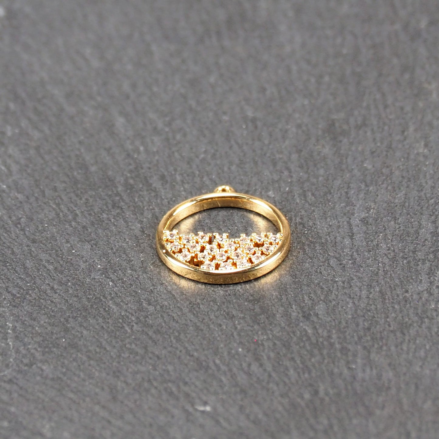 Anhänger rund, Zirkonia, Messing, 24 Karat vergoldet, 11046