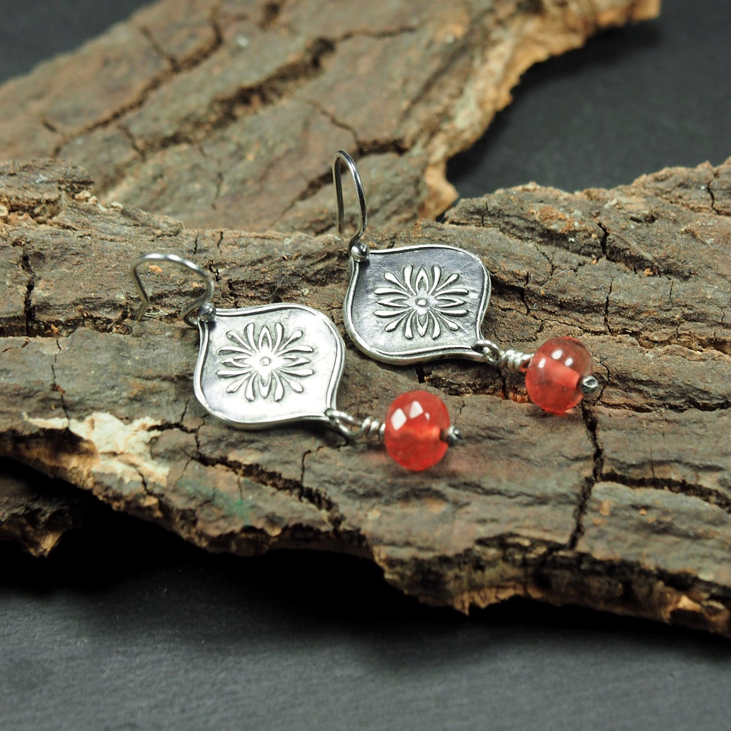 Boho Ohrhänger Blumenmotiv Sterling Silber, 40139