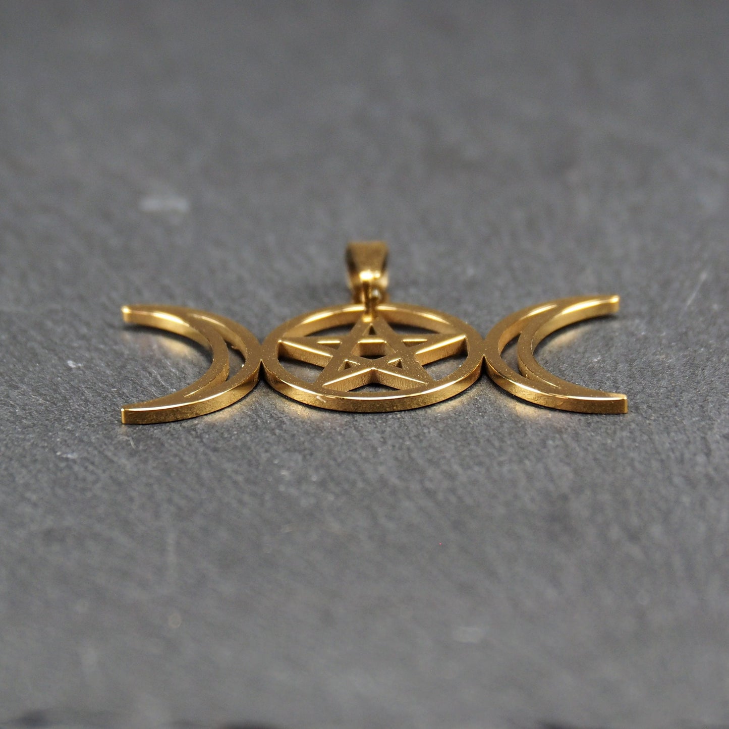Anhänger Pentagramm Mondphasen, chirurgischer Edelstahl ionenvergoldet, 11013