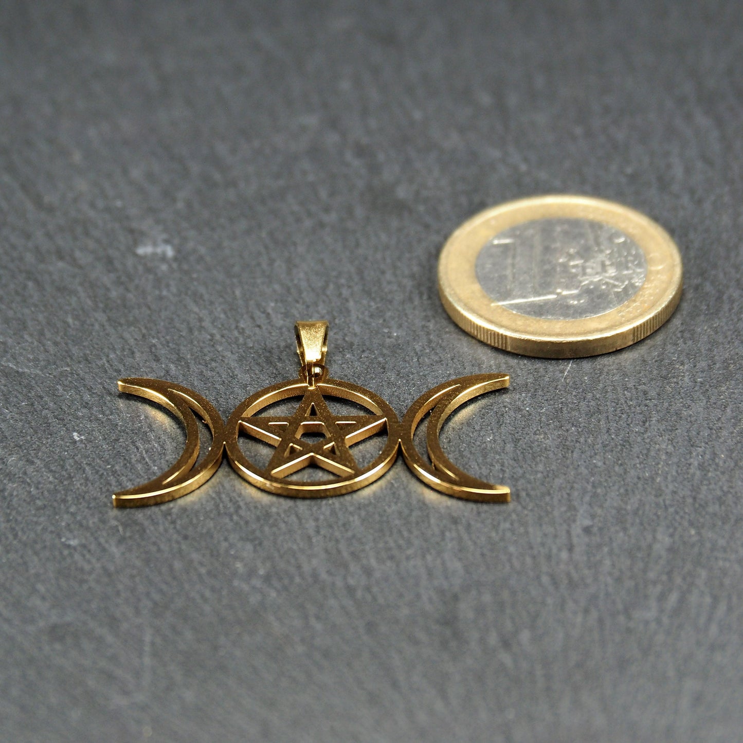 Anhänger Pentagramm Mondphasen, chirurgischer Edelstahl ionenvergoldet, 11013