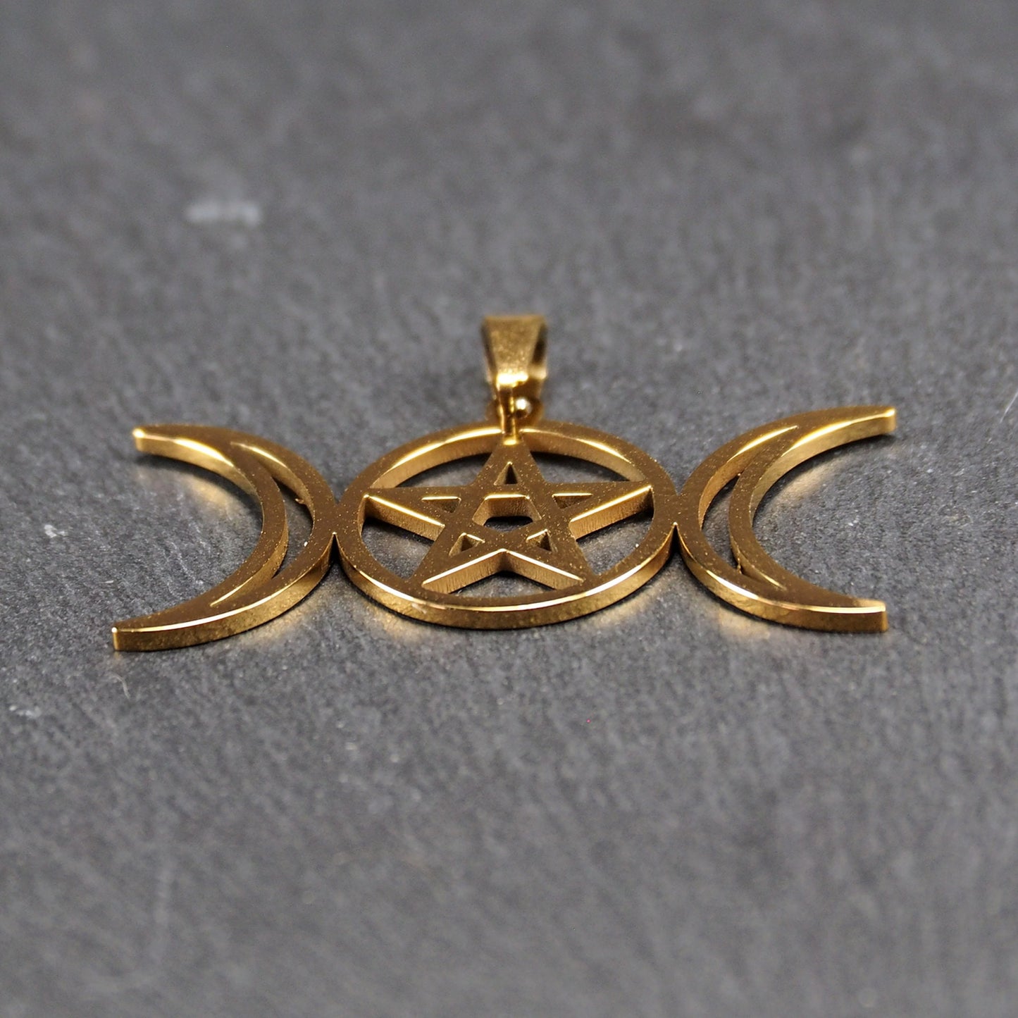 Anhänger Pentagramm Mondphasen, chirurgischer Edelstahl ionenvergoldet, 11013