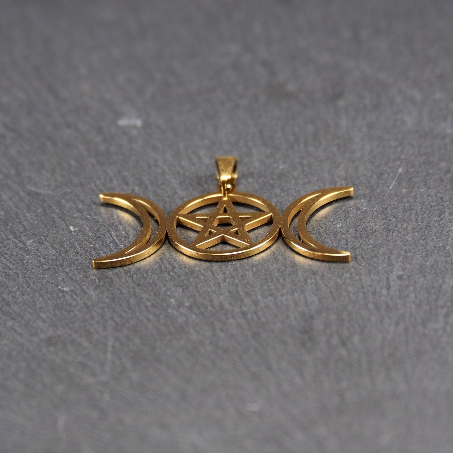 Anhänger Pentagramm Mondphasen, chirurgischer Edelstahl ionenvergoldet, 11013