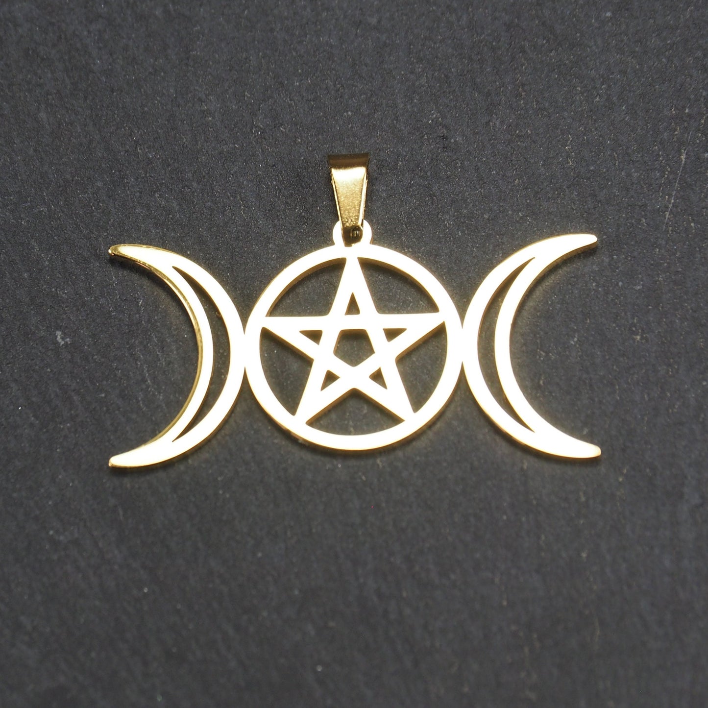 Anhänger Pentagramm Mondphasen, chirurgischer Edelstahl ionenvergoldet, 11013