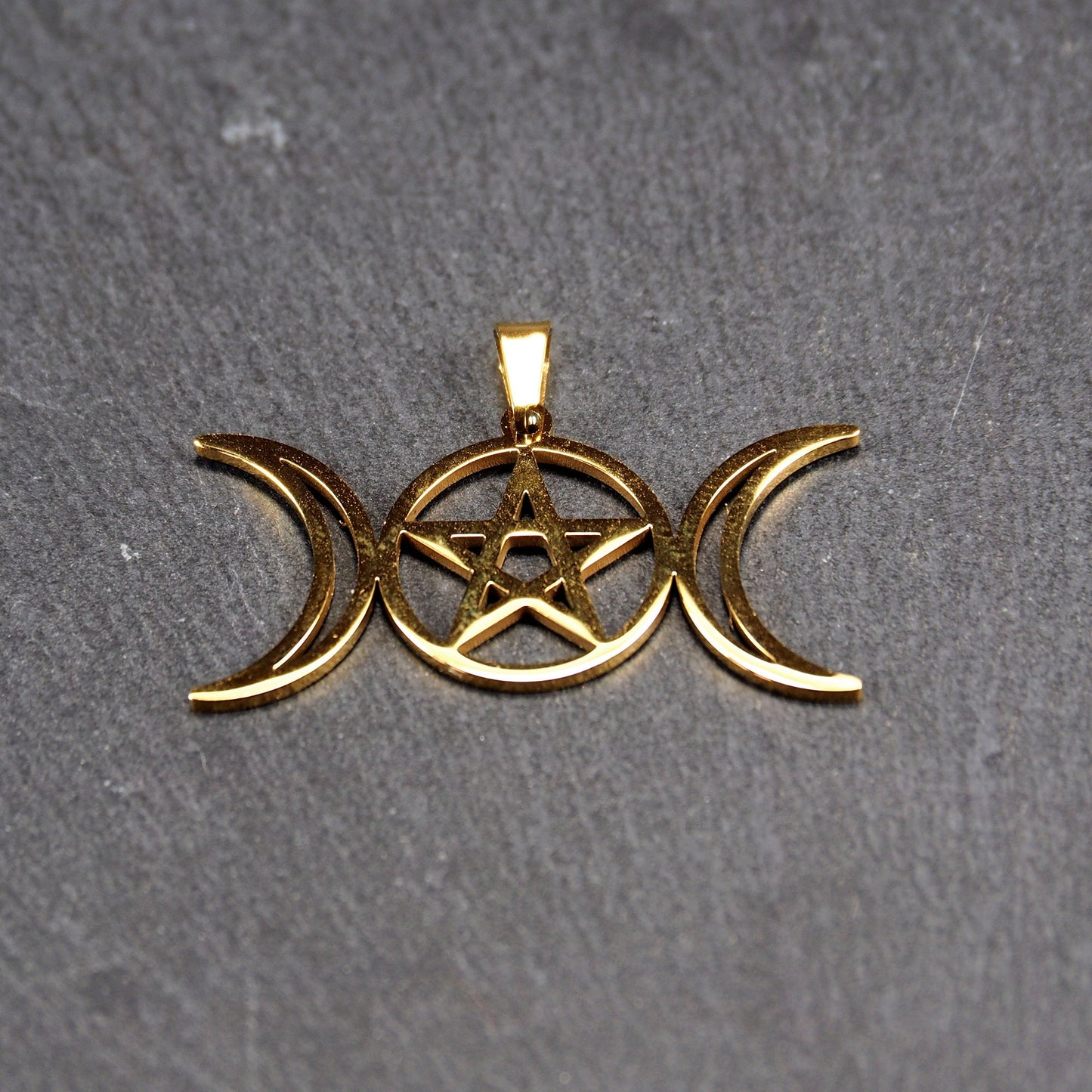 Anhänger Pentagramm Mondphasen, chirurgischer Edelstahl ionenvergoldet, 11013