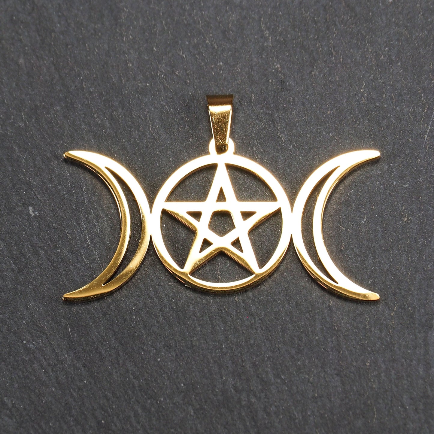 Anhänger Pentagramm Mondphasen, chirurgischer Edelstahl ionenvergoldet, 11013