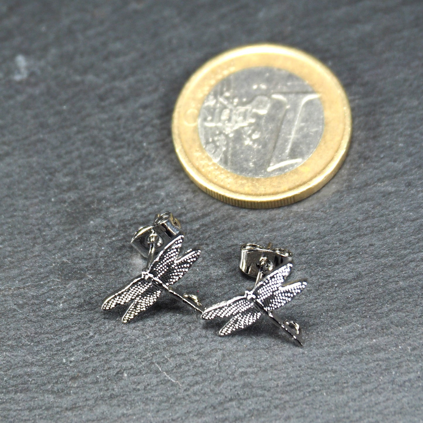 2 Ohrstecker Libelle, Messing platiniert, 11101