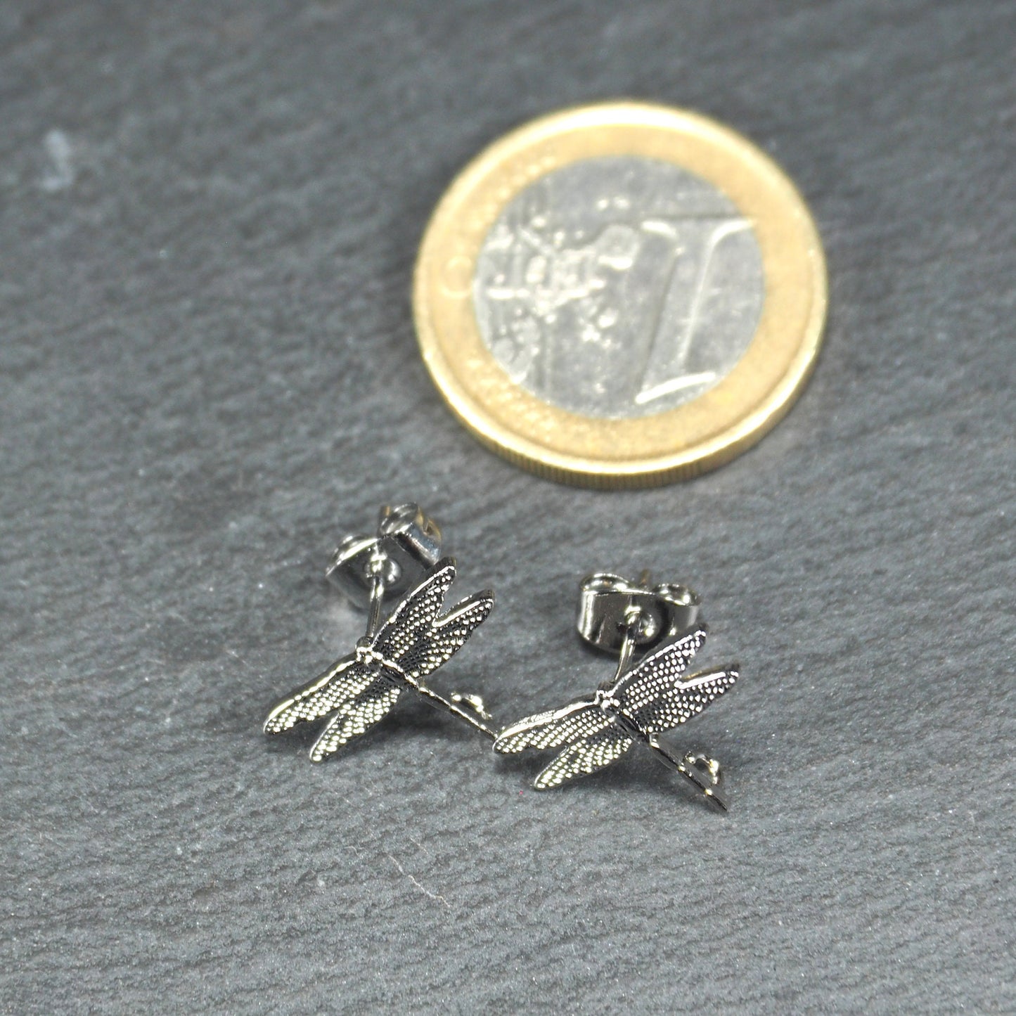 2 Ohrstecker Libelle, Messing platiniert, 11101