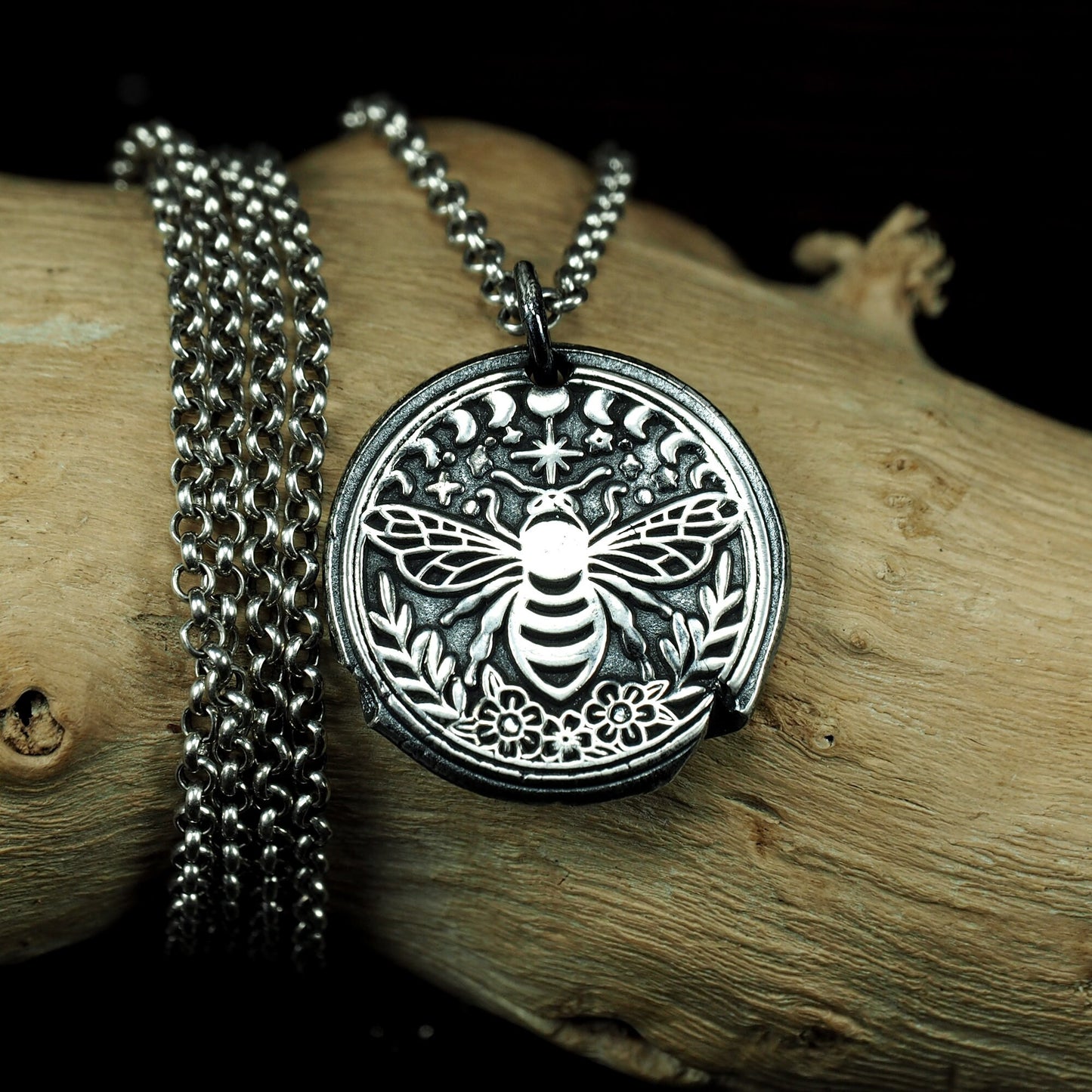 Anhänger Biene und Mondphasen, 925 Sterling Silber, 40156