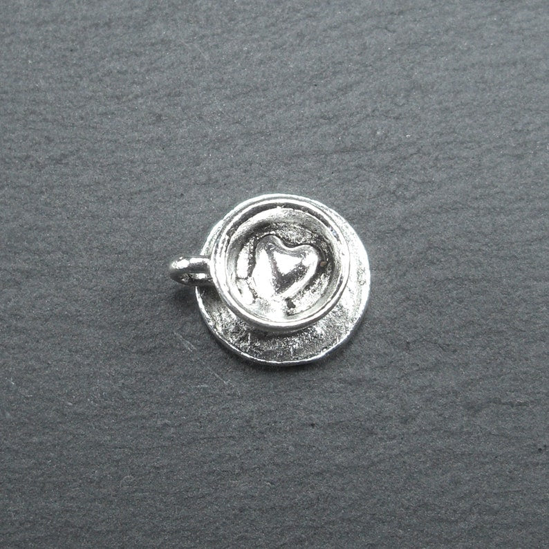 4 Anhänger Kaffeetasse, Teetasse, Tasse, antik silberfarben, 10442