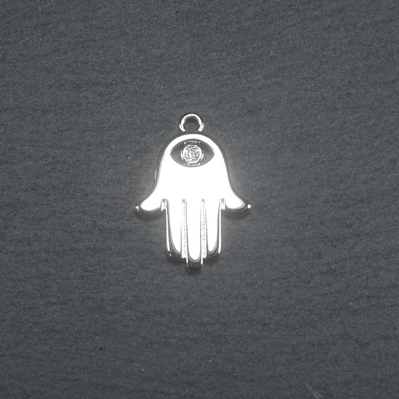 Anhänger Hamsa, Zirkonia, Hand der Fatima, Messing, versilbert, 10648