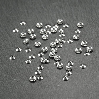 50 Mini Perlenkappen 4mm schlicht glatt Edelstahl , 10197