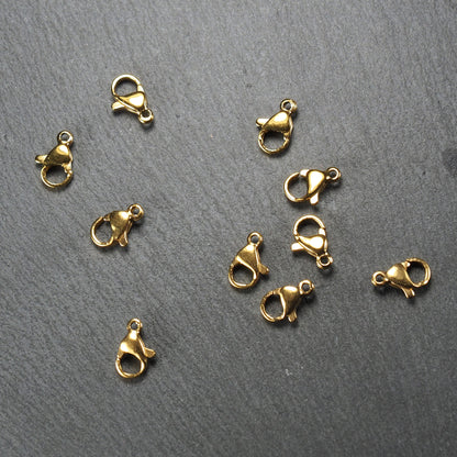 5 kleine Karabiner 10 x 6 mm, antik goldfarben, Verschluss, 10294