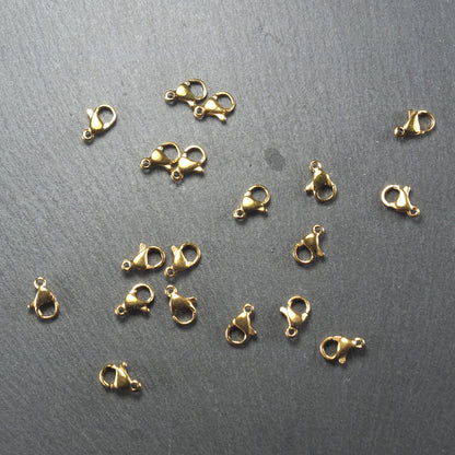 5 kleine Karabiner 10 x 6 mm, antik goldfarben, Verschluss, 10294