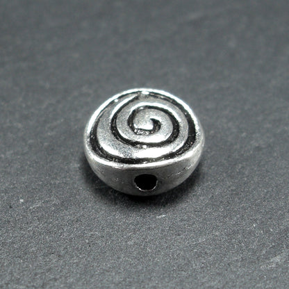5 Perlen, Spacer, Schnecke, antik silberfarben, 10310