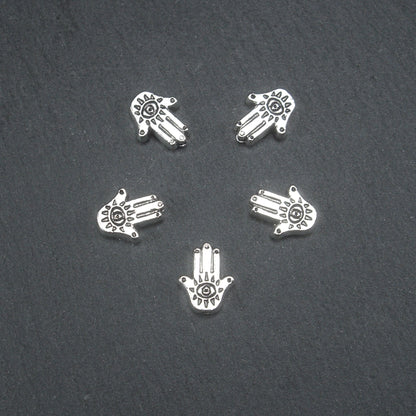 5 kleine Perlen Hamsa, Hand der Fatima, antik silberfarben, 10402