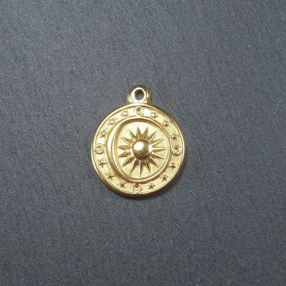 Anhänger Sonne, Mond und Sterne, Edelstahl, vergoldet, 10457