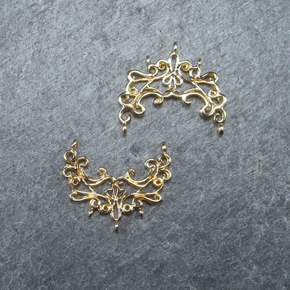 2 Chandelier Verbinder, filigran, Messing, 24 Karat vergoldet, 10424