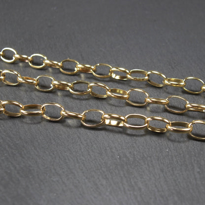 7 mm Edelstahlkette vergoldet, 1 Meter, Rolokette, 10628
