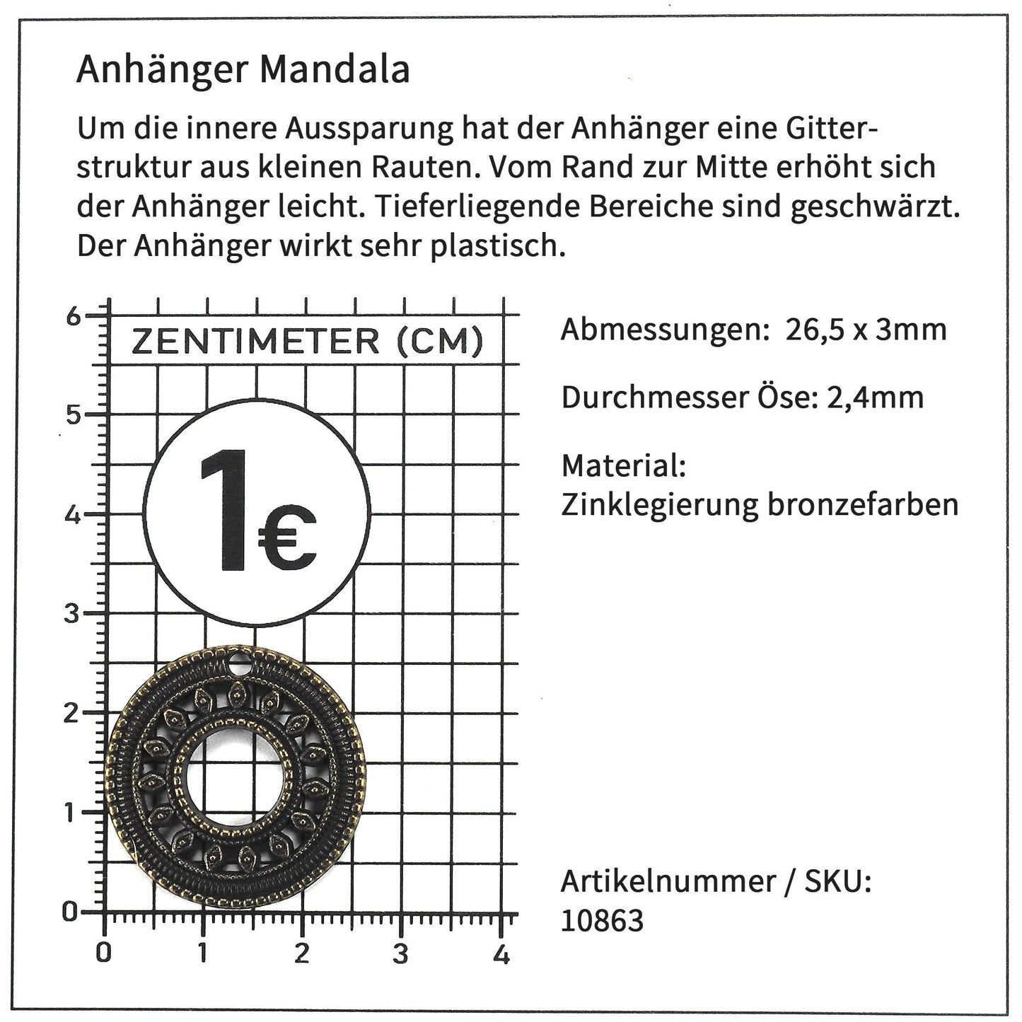 2 Anhänger Mandala, bronzefarben geschwärzt, 10863