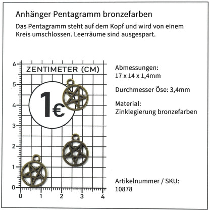 5 Anhänger umgedrehtes Pentagramm Drudenfuß, bronzefarben, 10878