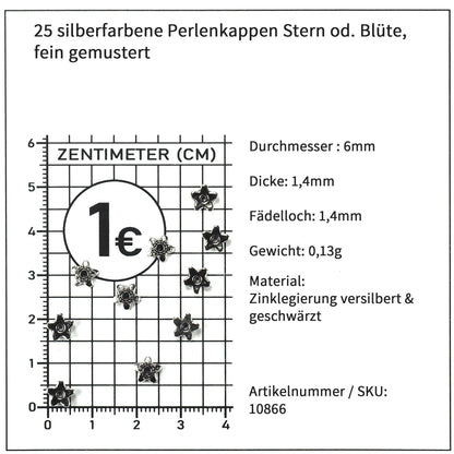 25 Perlenkappen Stern Blüte, antik silberfarben, 10866