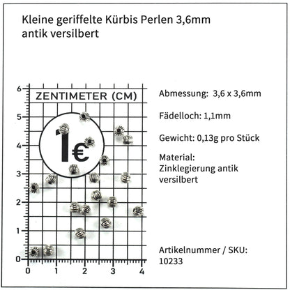 20 kleine Perlen 4mm, geriffelt, antik silberfarben, 10233