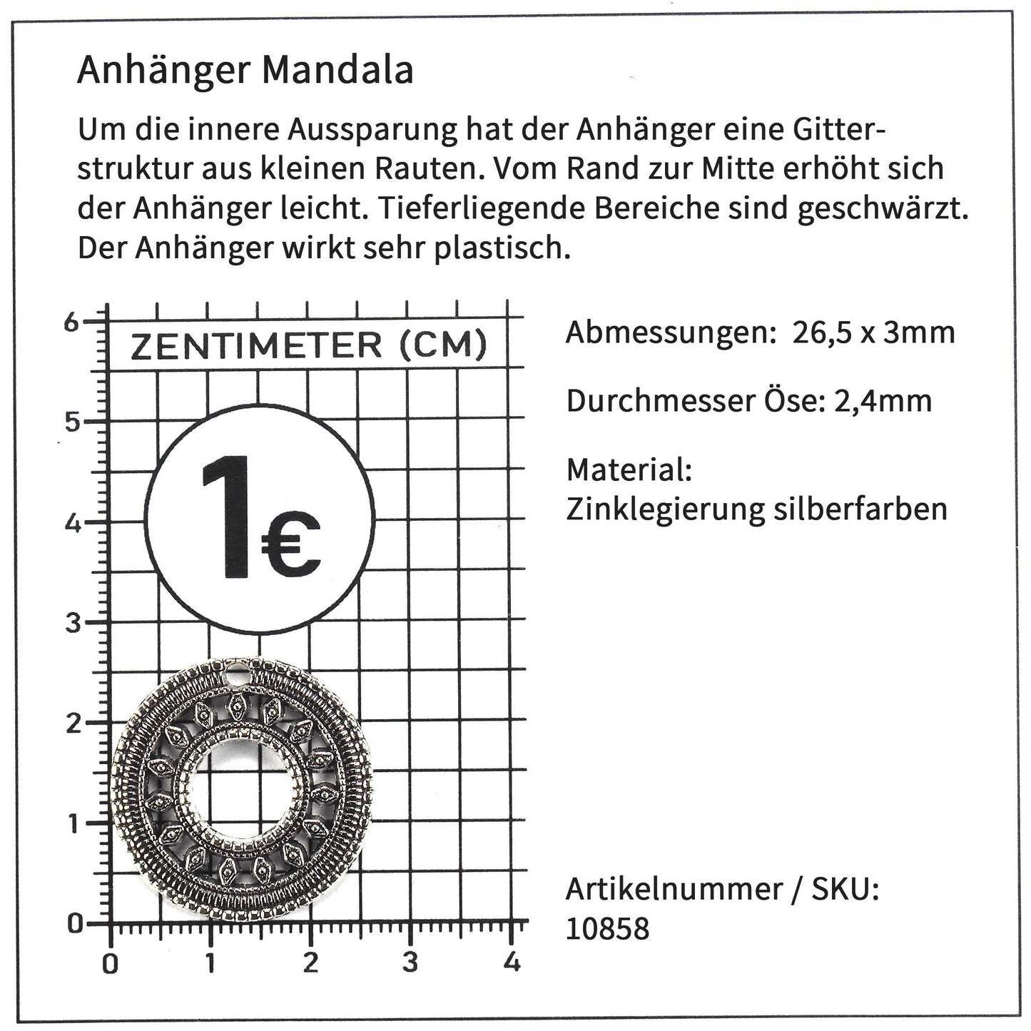 2 Anhänger Mandala, silberfarben geschwärzt, 10858