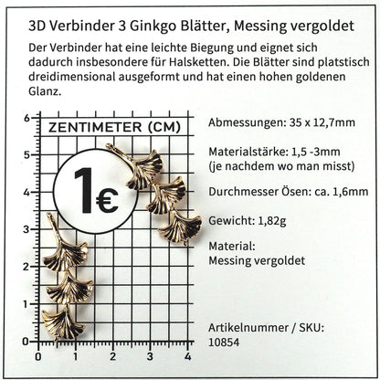 Verbinder Ginkgo Blätter, glänzend vergoldet, 10854