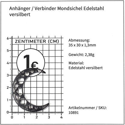 Anhänger/Verbinder Mondsichel, Edelstahl versilbert, 10891