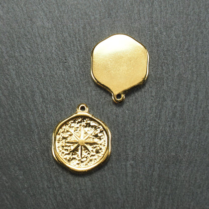 Anhänger Kompass, Sonne, Edelstahl 304, vergoldet, 10822