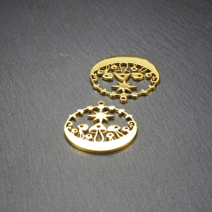 Anhänger Pilze mit Mondphasen und Stern, Edelstahl vergoldet, 10960