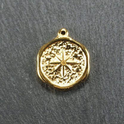 Anhänger Kompass, Sonne, Edelstahl 304, vergoldet, 10822