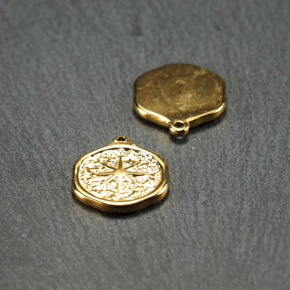 Anhänger Kompass, Sonne, Edelstahl 304, vergoldet, 10822