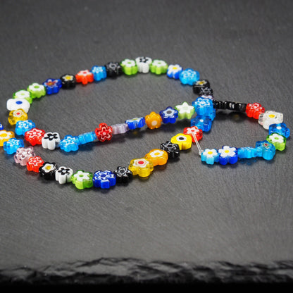 55 Perlen Millefiori Glas Blütenform, 10997