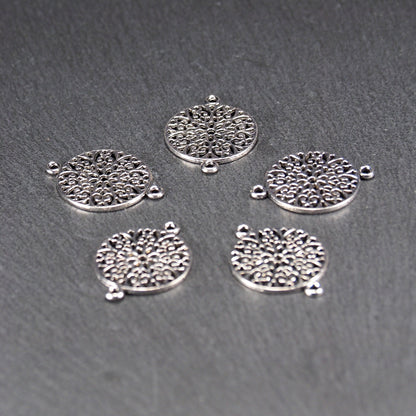 5 Verbinder Mandala, antik silberfarben, 11006