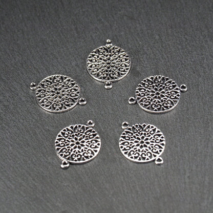 5 Verbinder Mandala, antik silberfarben, 11006