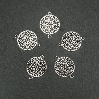 5 Verbinder Mandala, antik silberfarben, 11006