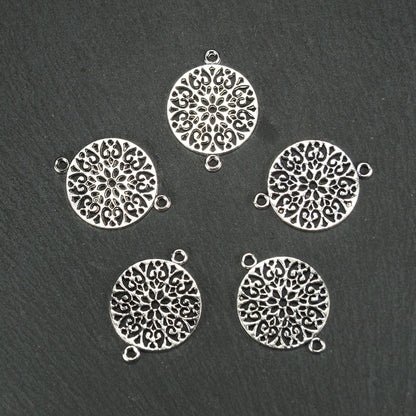 5 Verbinder Mandala, antik silberfarben, 11006