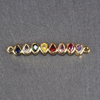 Verbinder mit bunten Zirkonia, vergoldet, Tropfenform, 11025