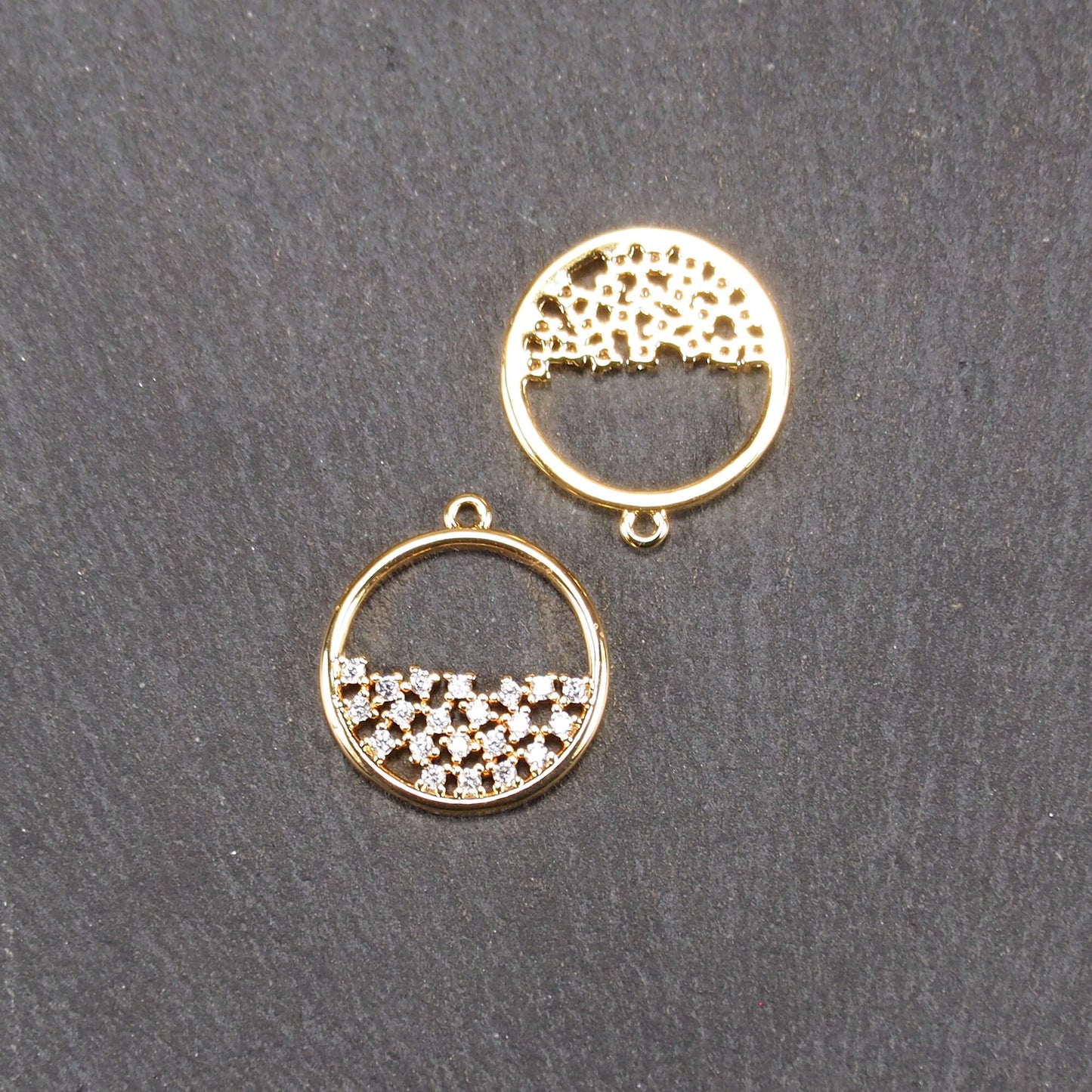 Anhänger rund, Zirkonia, Messing, 24 Karat vergoldet, 11046