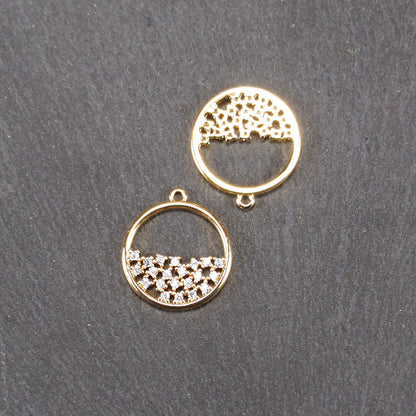 Anhänger rund, Zirkonia, Messing, 24 Karat vergoldet, 11046