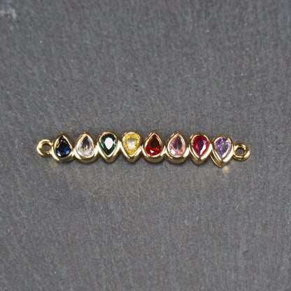 Verbinder mit bunten Zirkonia, vergoldet, Tropfenform, 11025