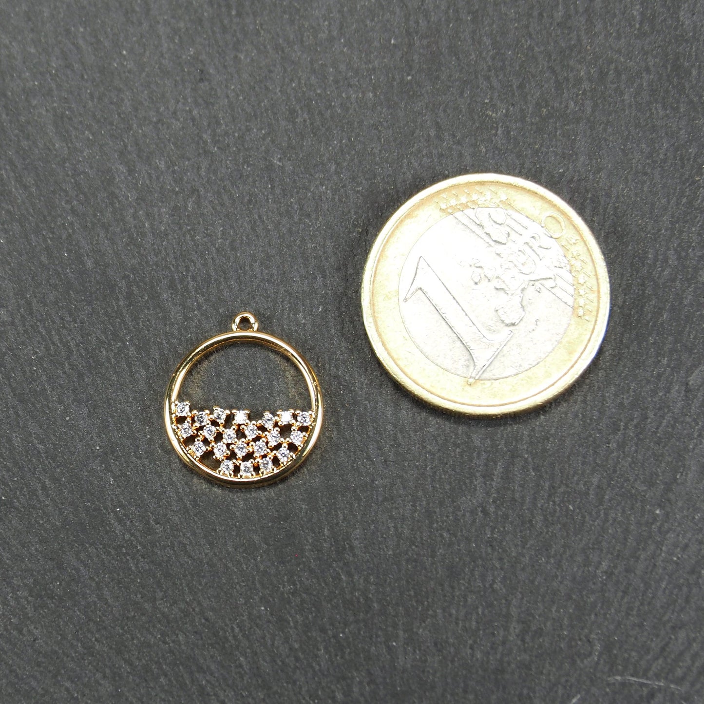 Anhänger rund, Zirkonia, Messing, 24 Karat vergoldet, 11046