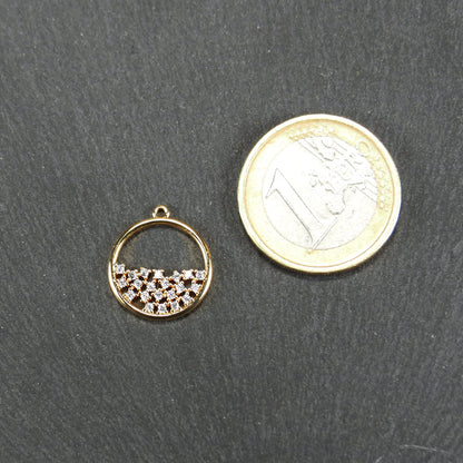 Anhänger rund, Zirkonia, Messing, 24 Karat vergoldet, 11046