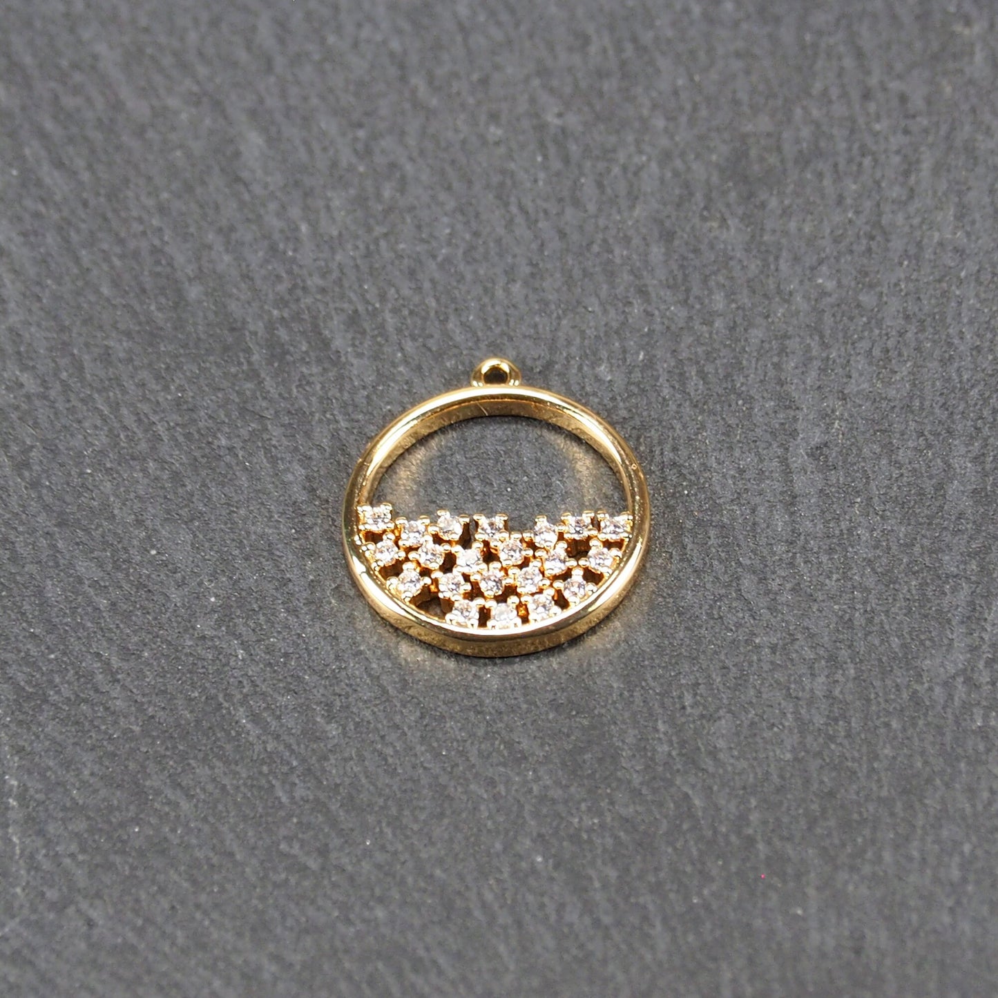 Anhänger rund, Zirkonia, Messing, 24 Karat vergoldet, 11046