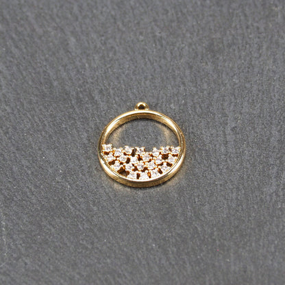 Anhänger rund, Zirkonia, Messing, 24 Karat vergoldet, 11046