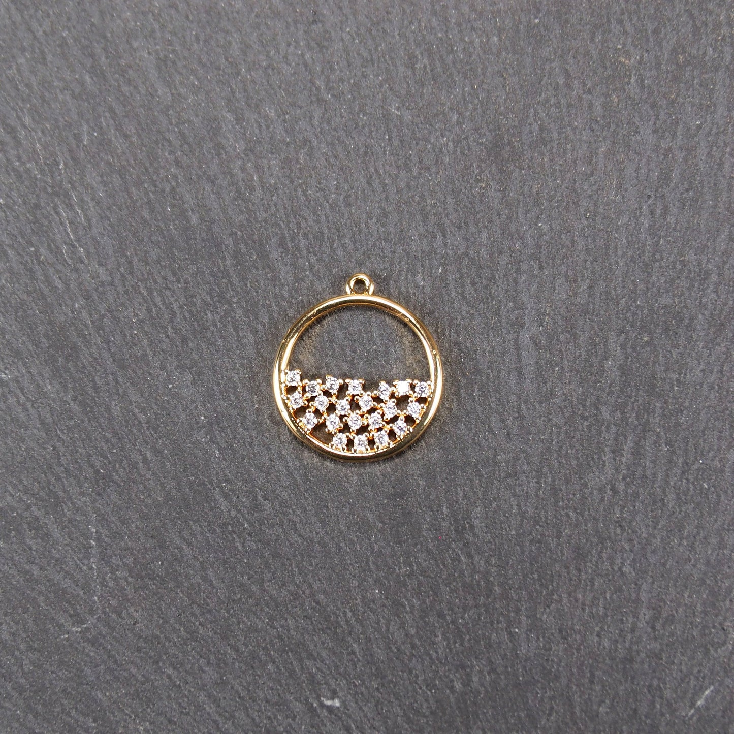 Anhänger rund, Zirkonia, Messing, 24 Karat vergoldet, 11046